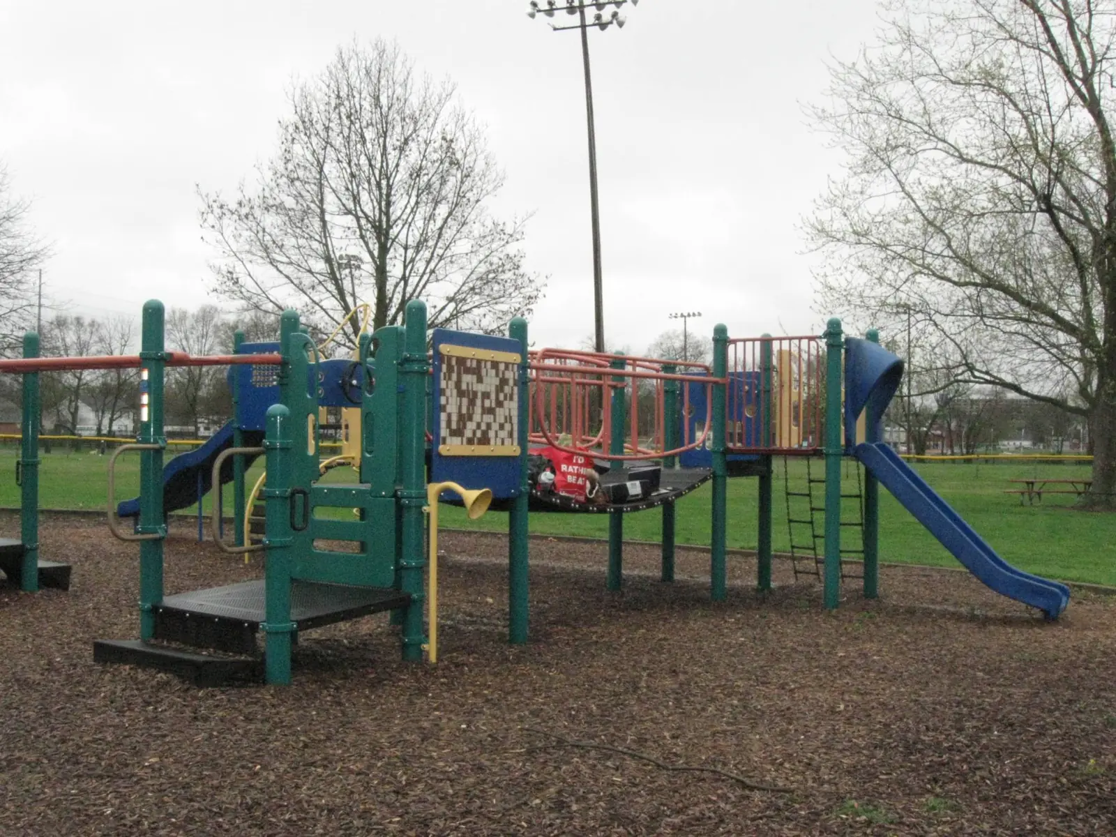 An empty playground on a grey day