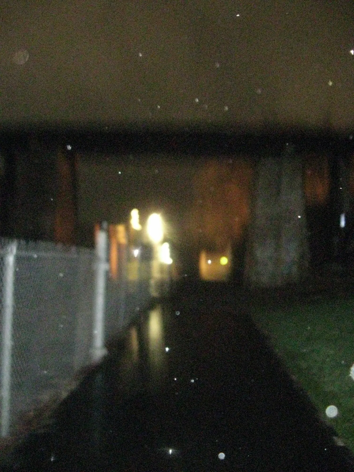 A path under a bridge at night, lit by flash